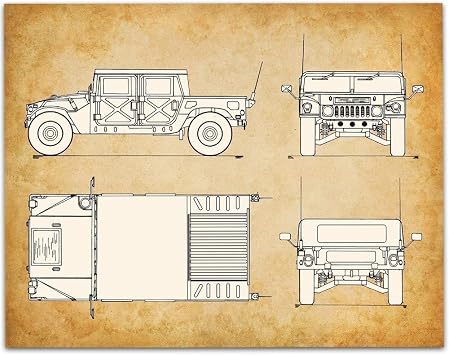 Hummer H1 Patent - Antique Military Vehicle, Great Bedroom and Man Cave Decor, Garage Shop Art Print, Classic Gifts for Military Soldiers and Veterans, 11x14 Unframed Patent Print Poster