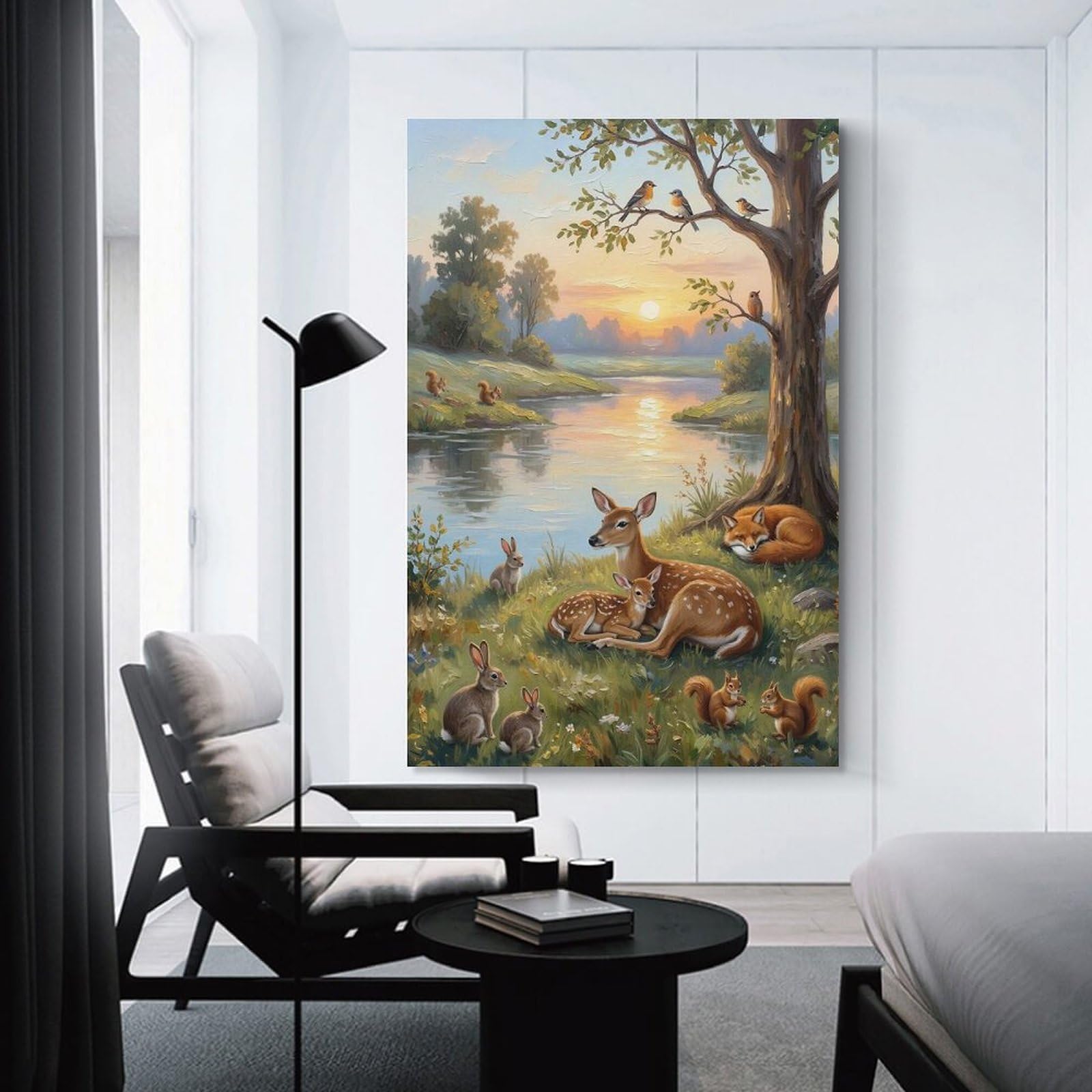 Junmoney Wall Art Print Peaceful Wildlife Scene at Sunset, 16x24inch(40x60cm), for Bedrooms, Workspaces And Everyday Interiors, Stylish Home Artwork for Focal Walls