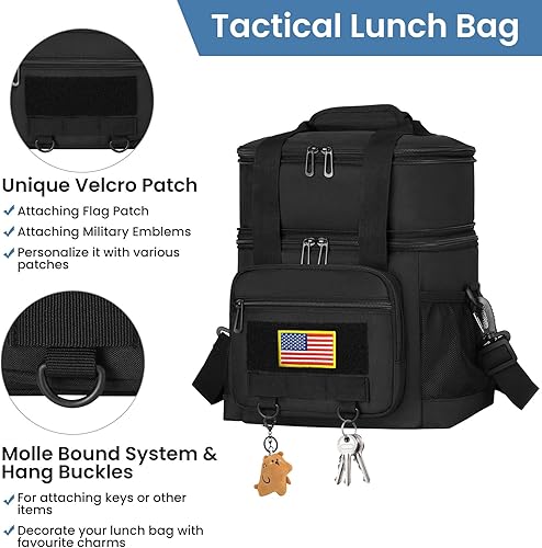 Miniatura 3 de Lonchera táctica grande para adultos, bolsa de almuerzo aislada duradera con correa para el hombro, bolsa de almuerzo expandible para hombres y