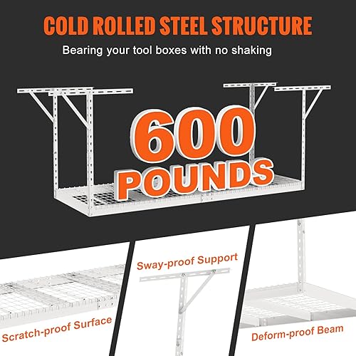 Miniatura 3 de VEVOR Estante de almacenamiento para garaje 3 x 8 pulgadas estantes de almacenamiento de techo de garaje estantes de acero laminado en frío