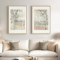 Cuspin Framed Neutral Abstract Tree Landscape Wall Art Set of 2, 20x30 Inch Canvas Prints for Bedroom Living Room Decor