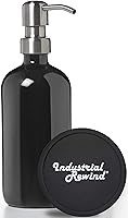 Vista 15 de Dispensador de jabón negro con bomba de metal y posavasos para parte inferior antideslizante, botella de vidrio de 16 onzas para jabón líquido
