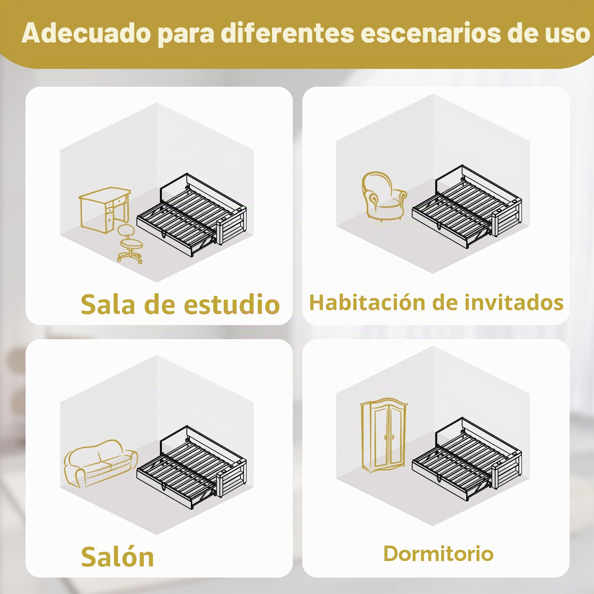 Cama de día multifunción para jóvenes, 90 x 190 cm, cama nido con puertos USB Type-C y USB y soporte para bebidas, cama infantil, cama tapizada, cama plegable, cama de invitados, beige (sin
