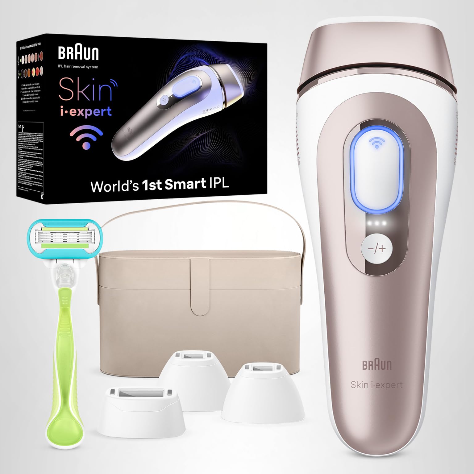 Braun Smart IPL, Skin i·Expert Pro 7, VOGUE's Best Hair Removal Device, IPL Hair Removal for Women and Men, Permanent Laser Hair Reduction At-Home, World's 1st Smart App, 4 Heads, IPL7387: White/Bronze