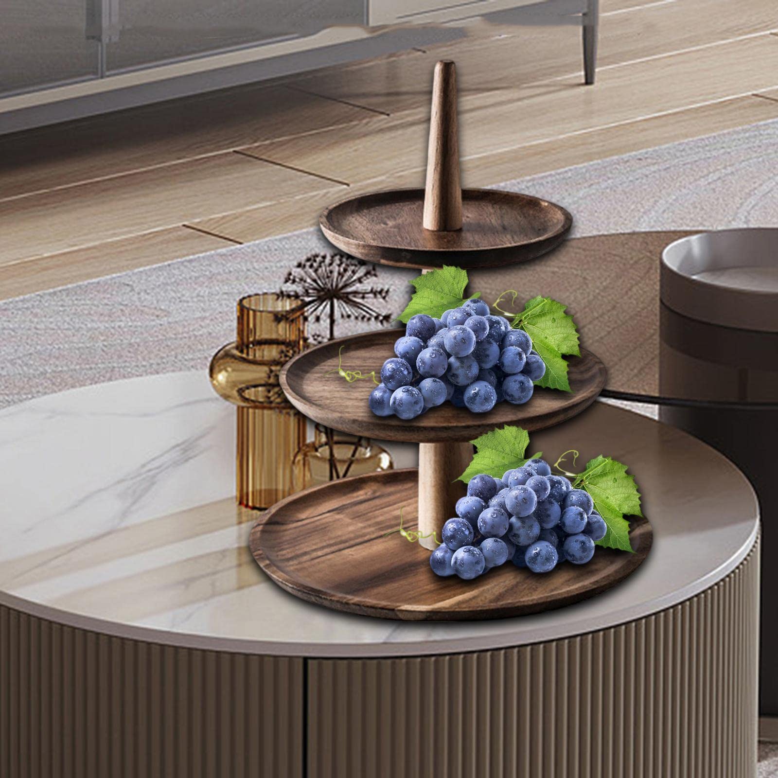 Soporte de Madera para Pasteles, Plato de Postre, Accesorios Decorativos, Bandeja Rústica para Servir, Expositor Decorativo de Varios Niveles Estilo C, 3 Capas, Individual
