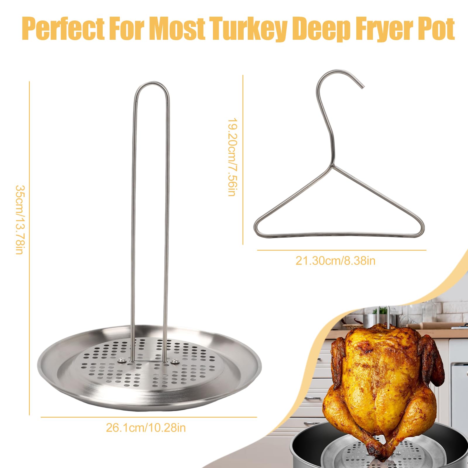 Stainless Steel Turkey Fryer Stand Kit,Turkey Fryer Rack Accessory Set,Turkey Hook for Deep Fryer,Turkey Deep Fryer Lifting Hook with Stand,Lifter Hook,Vertical Rack and Perforated Base for BBQ