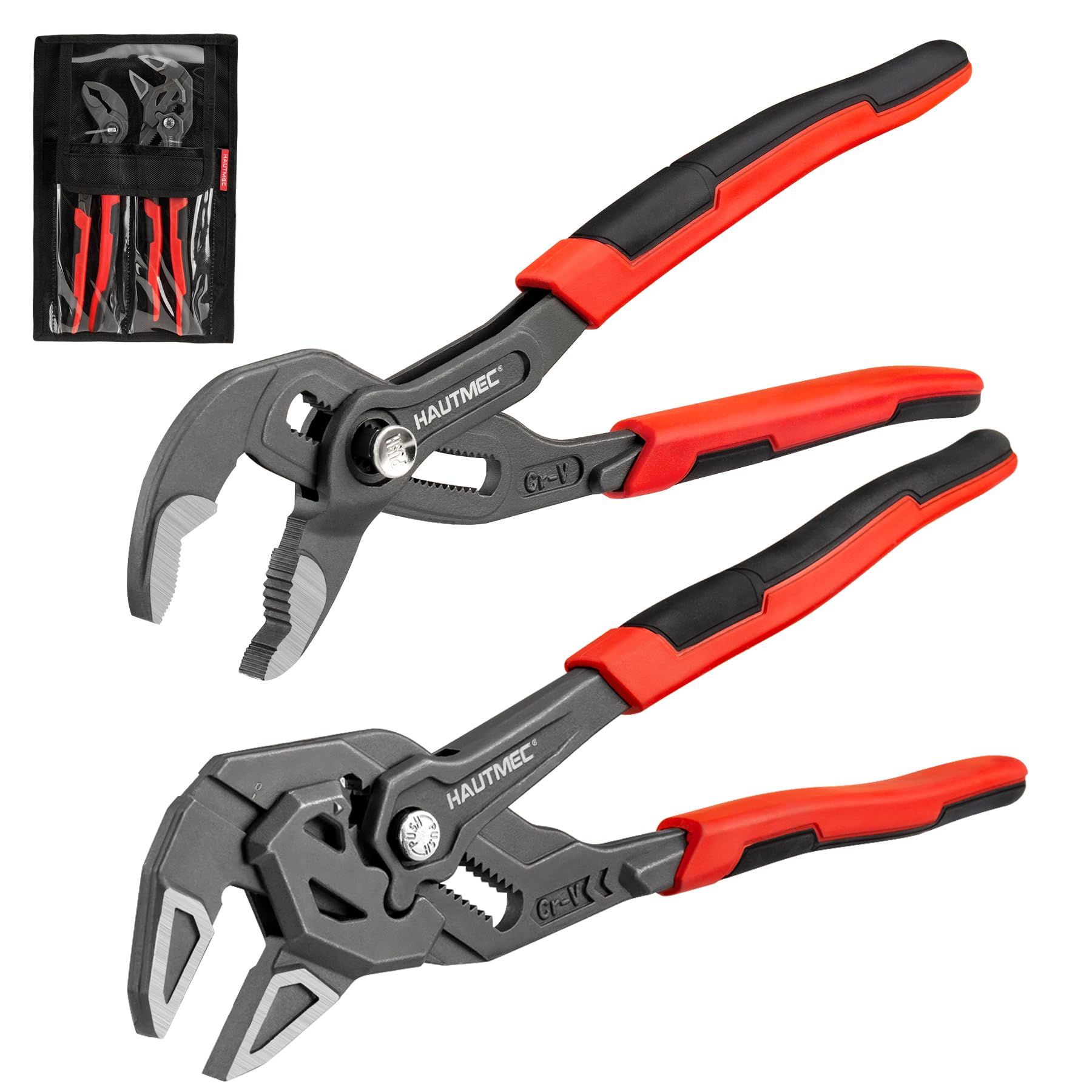 HAUTMEC 2-Piece 250mm Adjustable Pliers Wrench & Water Pump Pliers, Parallel Smooth Jaw & V-Jaw Adjustable Spanner Set, CR-V Steel, Fast Adjustable Tongue and Groove Joint Pliers for Repairs — image 1