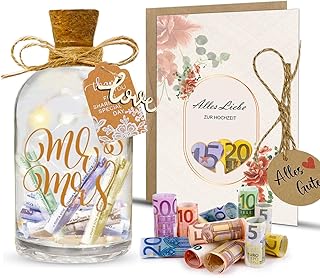 LED Flaschenlicht Hochzeit, Hochzeitsgeschenke Geld für Brautpaar, Geldgeschenke Hochzeit Verpackungen mit Hochzeitskarte für Frisch Verliebte Geburtstag Weihnachten (Mr. & Mrs.)