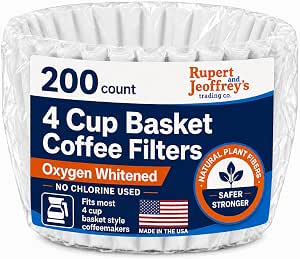 Rupert and Jeoffrey's Trading Co. 4-Cup Basket Coffee Filters, White, 200 Count