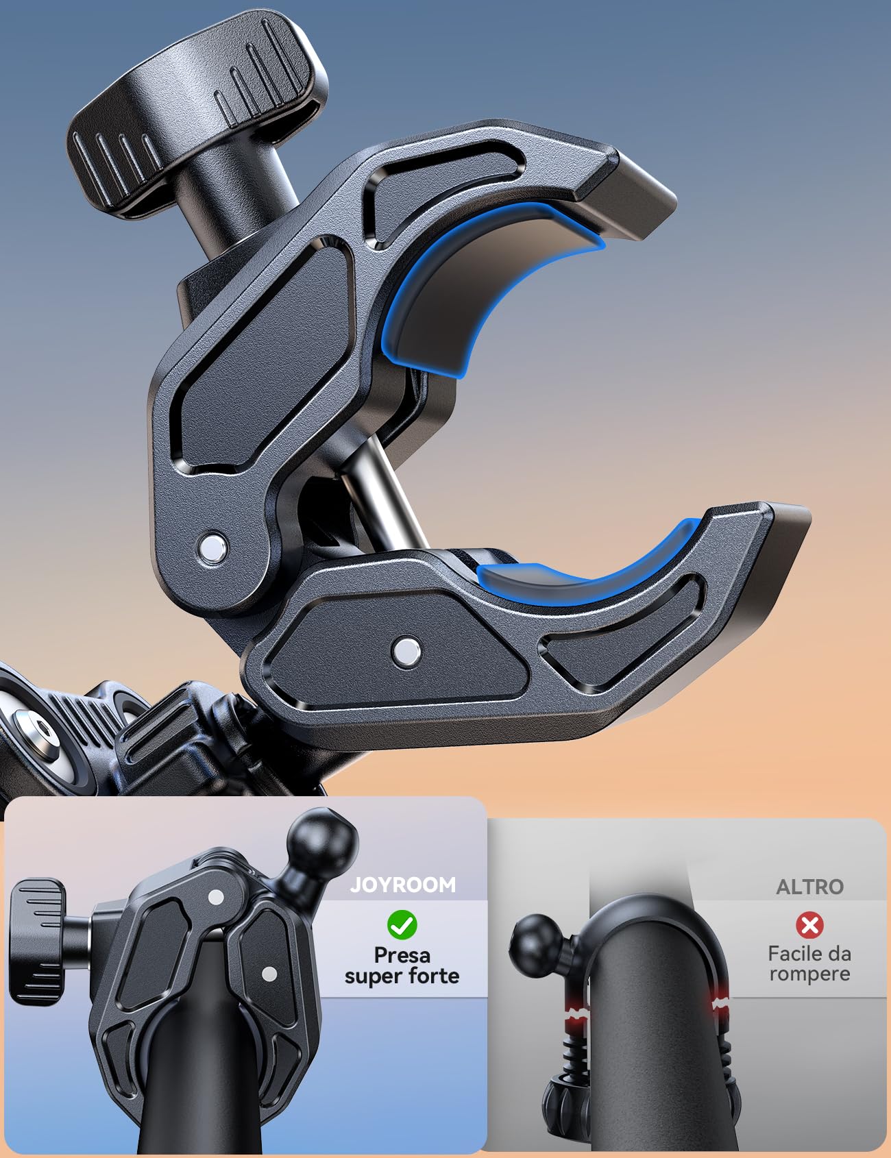JOYROOM Porta Cellulare Moto Bici Supporto Telefono Anti-Vibrazione 4 Punti Rotazione 360° Universale iPhone 17/16/15 Samsung S26/S25 4.7"-7"
