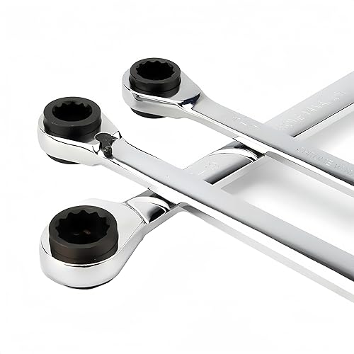 Miniatura 7 de Unifizz Llave de trinquete bidireccional de doble cabeza 4 en 1 de acero al cromo vanadio 12x13-0.551x0.591 in llave de trinquete de doble extremo