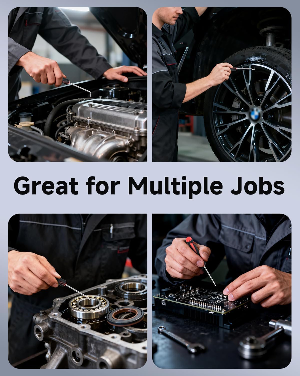 4-Piece Pick Set Mechanic, Automotive Hook and Pick Set with Soft Grip & Non-Slip Shaft, Precision Pick Tool & O Ring Pick for Oil Seal, Gasket, Electronics Repair Hose Repair Kits