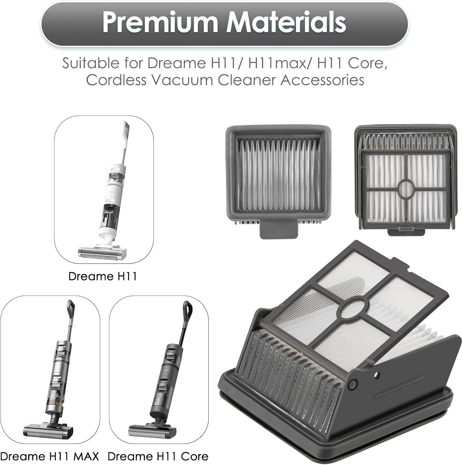 (5 Pieces) HEPA Filters Compatible for Dreame H11/ H11max/ H11 Core, Wet Dry Vacuum Cleaner Filter Kit, Replacement Parts 5 Filters (Note: Not applicable to H12 Pro)
