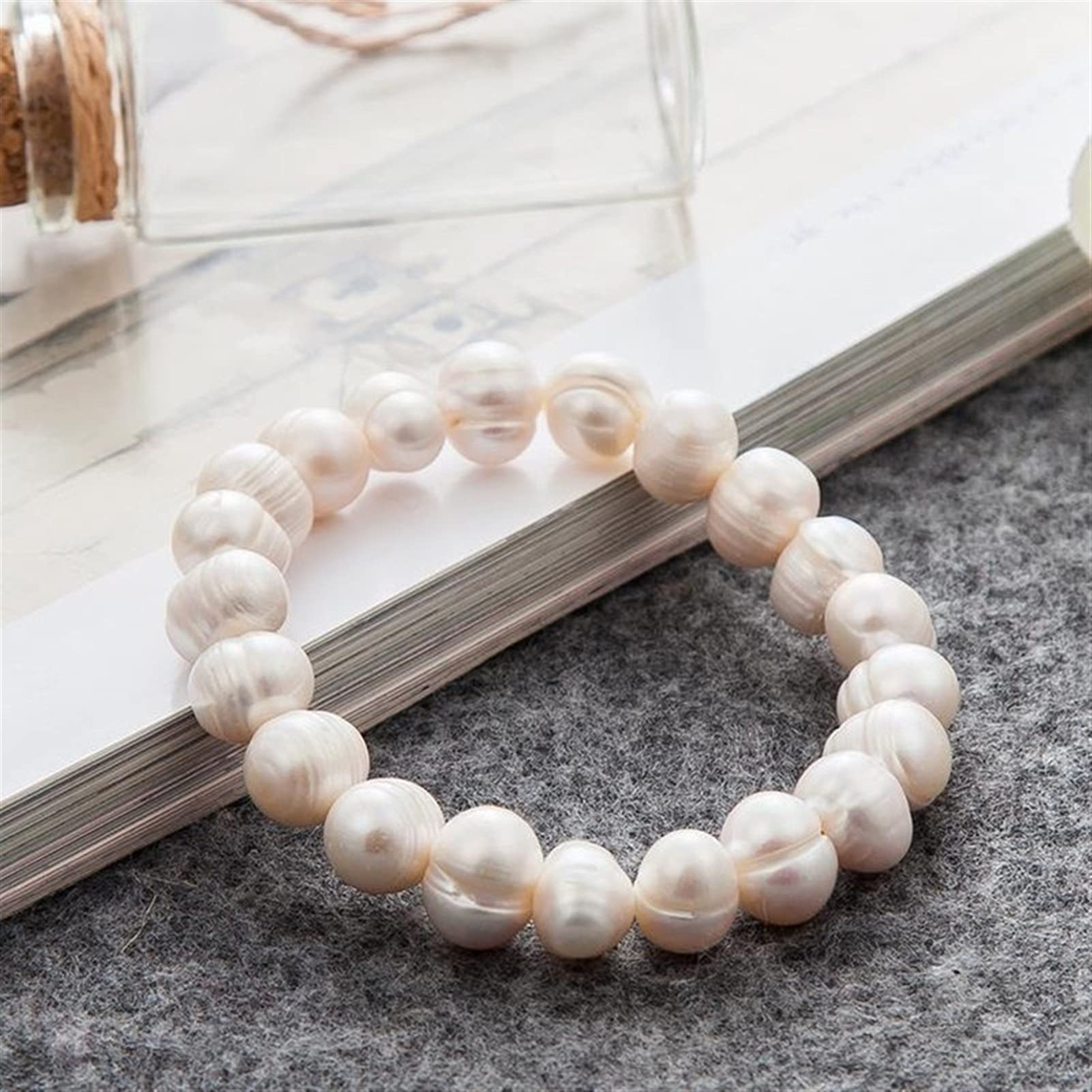 Pulsera de Piedra Natural Pulsera de Perlas de Concha de 8 mm Tricolor Perla Natural de Agua Dulce Encanto Brazalete elástico Mujeres Joyería Fina Fiesta Aniversario Boda Regalo Pulsera Joyería