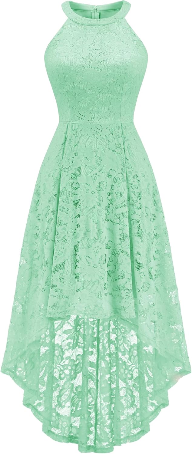 Dressystar Women Halter Lace Wedding Guest Dress Hi-Lo Cocktail Party Bridesmaid Formal Dresses