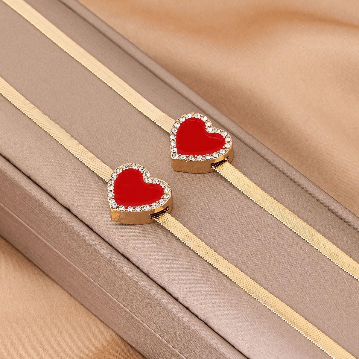 Heart Necklace Bracelet Set for Women Gold Snake Chain Red Heart Necklace Bracelet Set Sparkling Cubic Zirconia Heart Choker Necklace Christmas Wedding Birthday Party Jewelry - Image 4