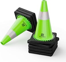 RoadHero 8 Pack Traffic Safety Cones 18 Inch with Black Weighted Base, Plastic PVC Lime Green Cone with Reflective Collar, Cones for Parking Lot, Construction Events, Road Safety