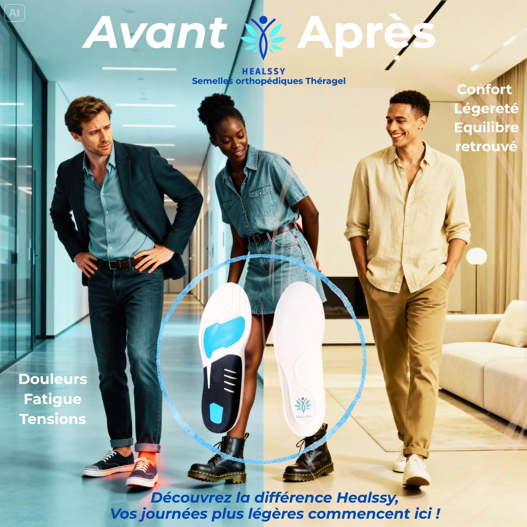 Semelles Orthopédiques ThéraGel – Confort & Maintien Plantaire Premium • Technologie GelThermo • Soulage Douleurs Pieds, Talons & Dos • Respiration Active • Ajustables, Lavables, Réutilisables