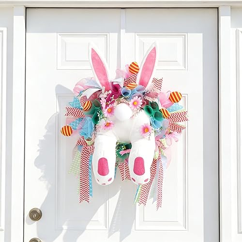 Easter Bunny Butt Wreath, Spring Door Decoration Kit, Colorful Ribbon