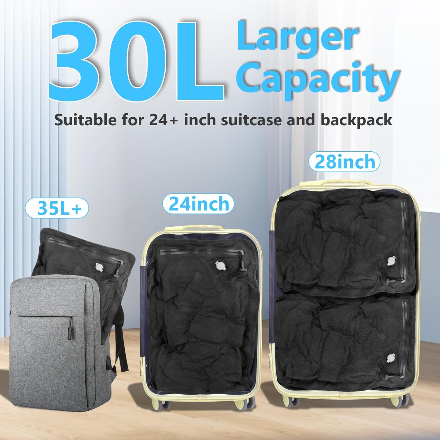 2PC Professional Vacuum Bags for Travel with 55W Super Power Electric Pump, Dobaly IP67 Reusable Vacuum Compression Bags for Suitcases and Backpack Space Saver Vacuum Bags Durable(2 Large+Pump)