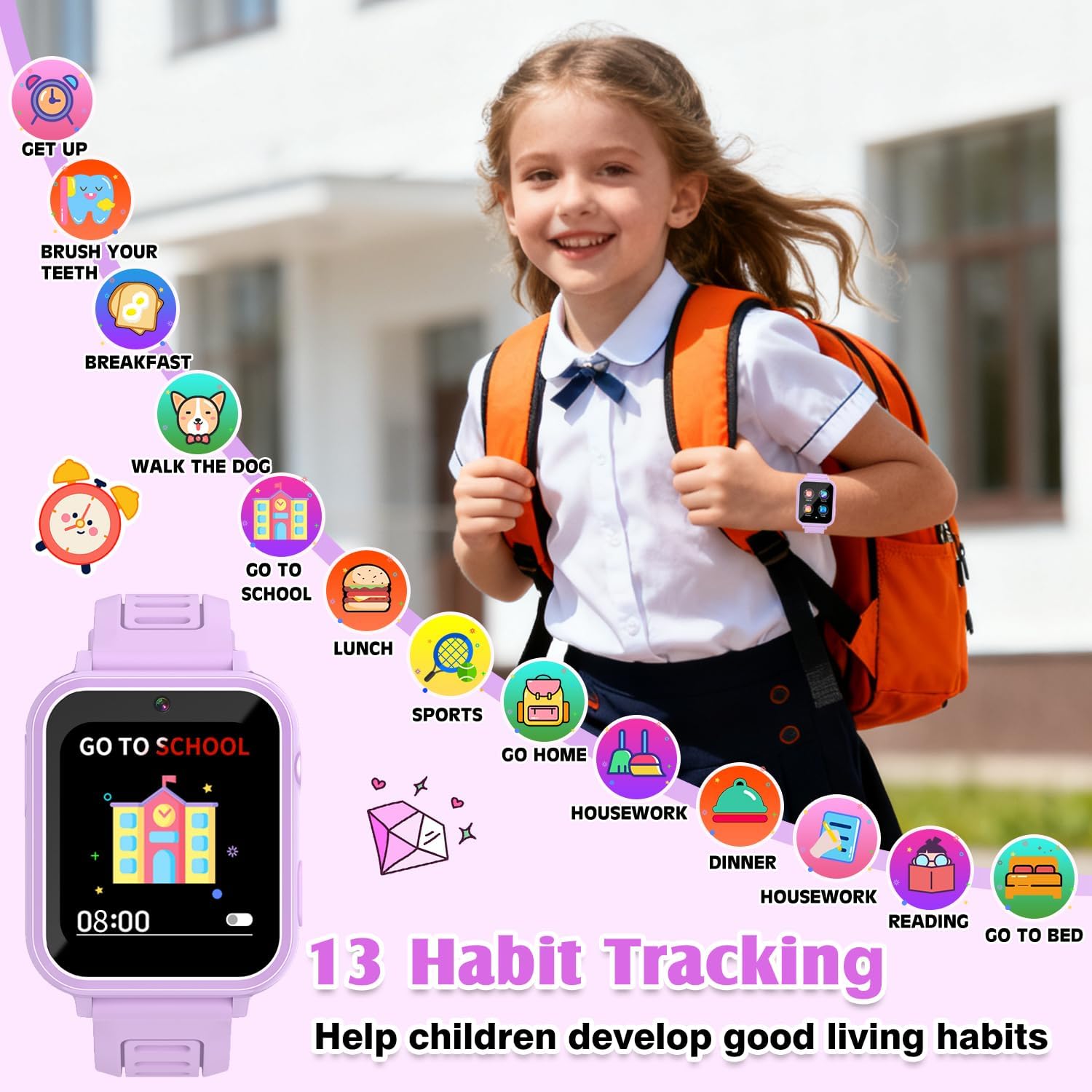 Smart Watch for Kids with 39 Games,Camera,Video,Music Player,Recorder,Alarm,Pedometer,Flashlight,Stopwatch,HD Touch Screen,Borthday Gift Toy for Girls Ages 3-12(Purple)
