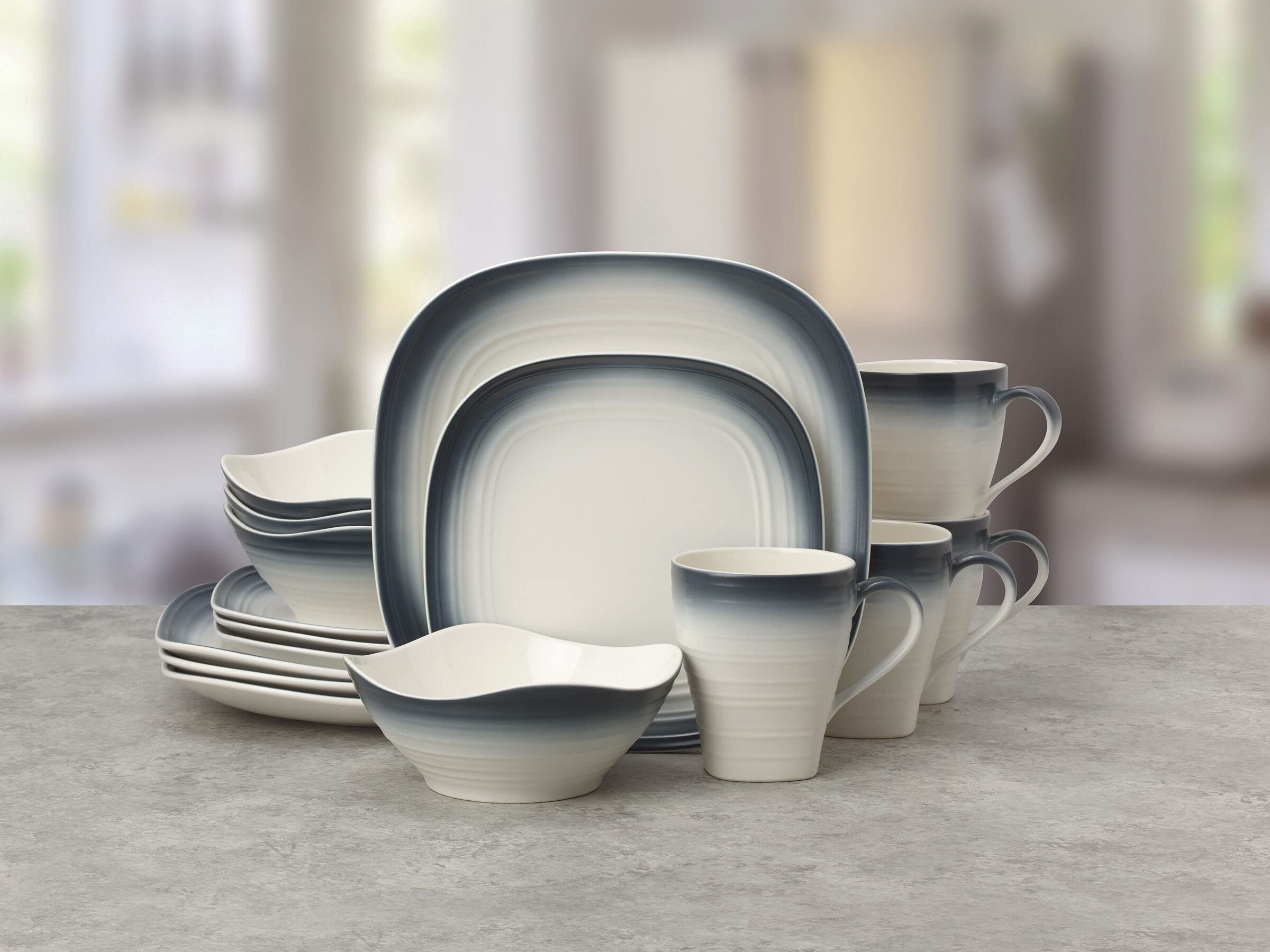 Amazon.com | Mikasa Swirl Square 16-Piece Dinnerware Set, Service