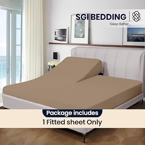 Vista 58 de SGI Bedding Sábana bajera ajustable King de 32 pulgadas, con cabezal flexible, solo 100% algodón egipcio, 1000 hilos, sábana bajera ajustable