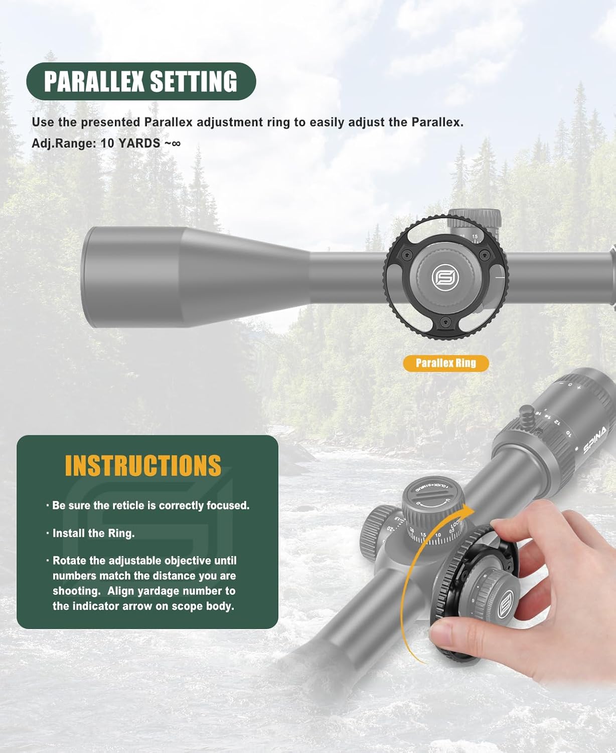 Spina Optics 6-24x50 FFP Gen2 First Focal Plane scopes with Sunshade,Parallax Wheel，30mm Tube Hunting Scopes, QD Scope Mount