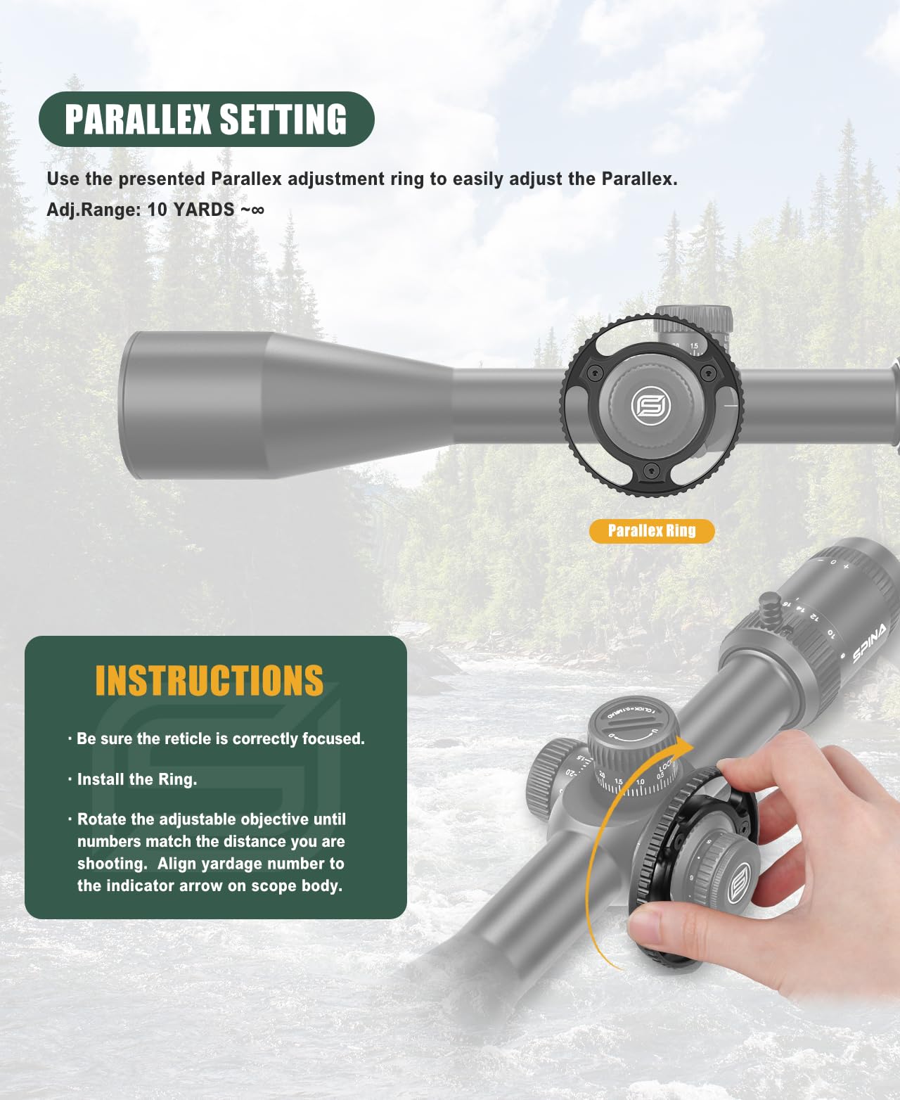 SPINA OPTICS 6-24x50E FFP II première Lunette de Fusil à Plan Focal avec Treillis de précision mrad Rouge et visière