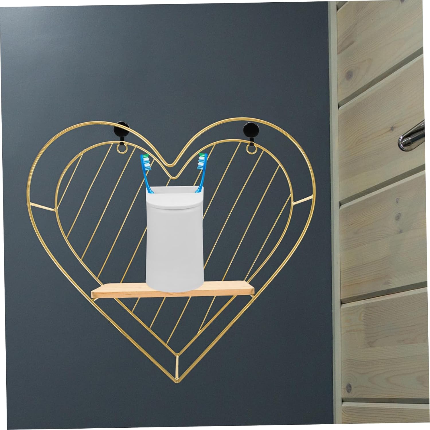 PRETYZOOM Heart Wall Shelf Iron and Wood Nordic Style for Bedroom Storage image 2