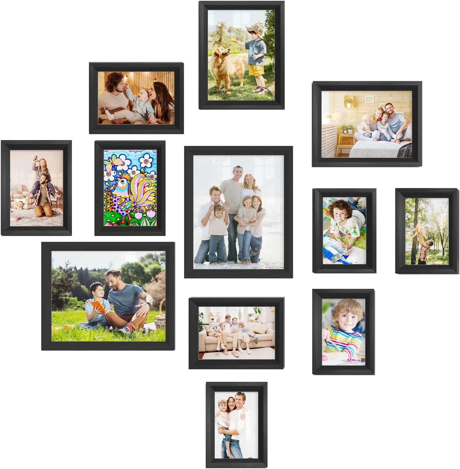 12 Pack Picture Frames Set,Multi Solid Wood Family Photo Frame,Hanging or Tabletop Display,Photo Frames Collage for Gallery Wall Decor Include Two 8x10,Two 6x8,Four 5x7,Four 4x6(Black,12 pack)