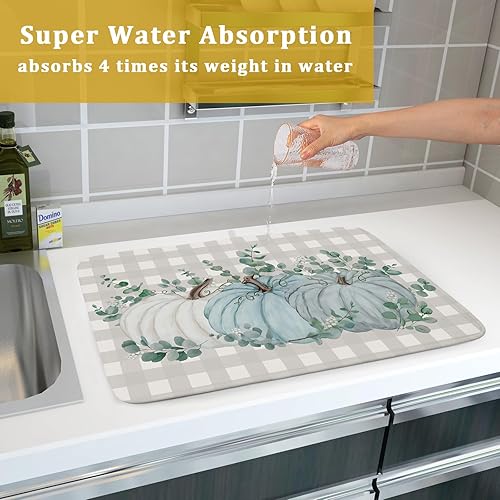 Vista 84 de Tapete de secado de platos de árbol de Navidad, muñeco de nieve, para encimera de cocina, de 16 x 18 pulgadas, tapete de secado de microfibra