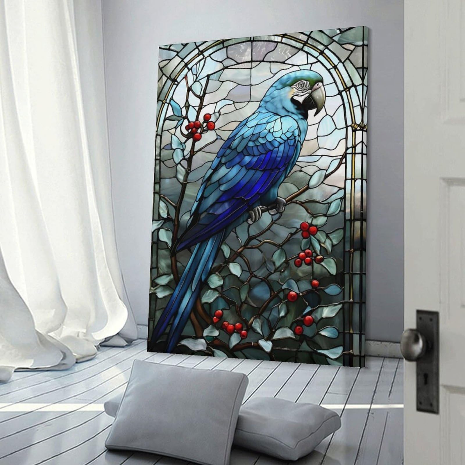 Junmoney Stained Glass Parrot Home Decor Wall Art, 20x30inch(50x75cm), for Living Room, Bedroom Or Home Office, Home Decor Gift with Stylish Appeal