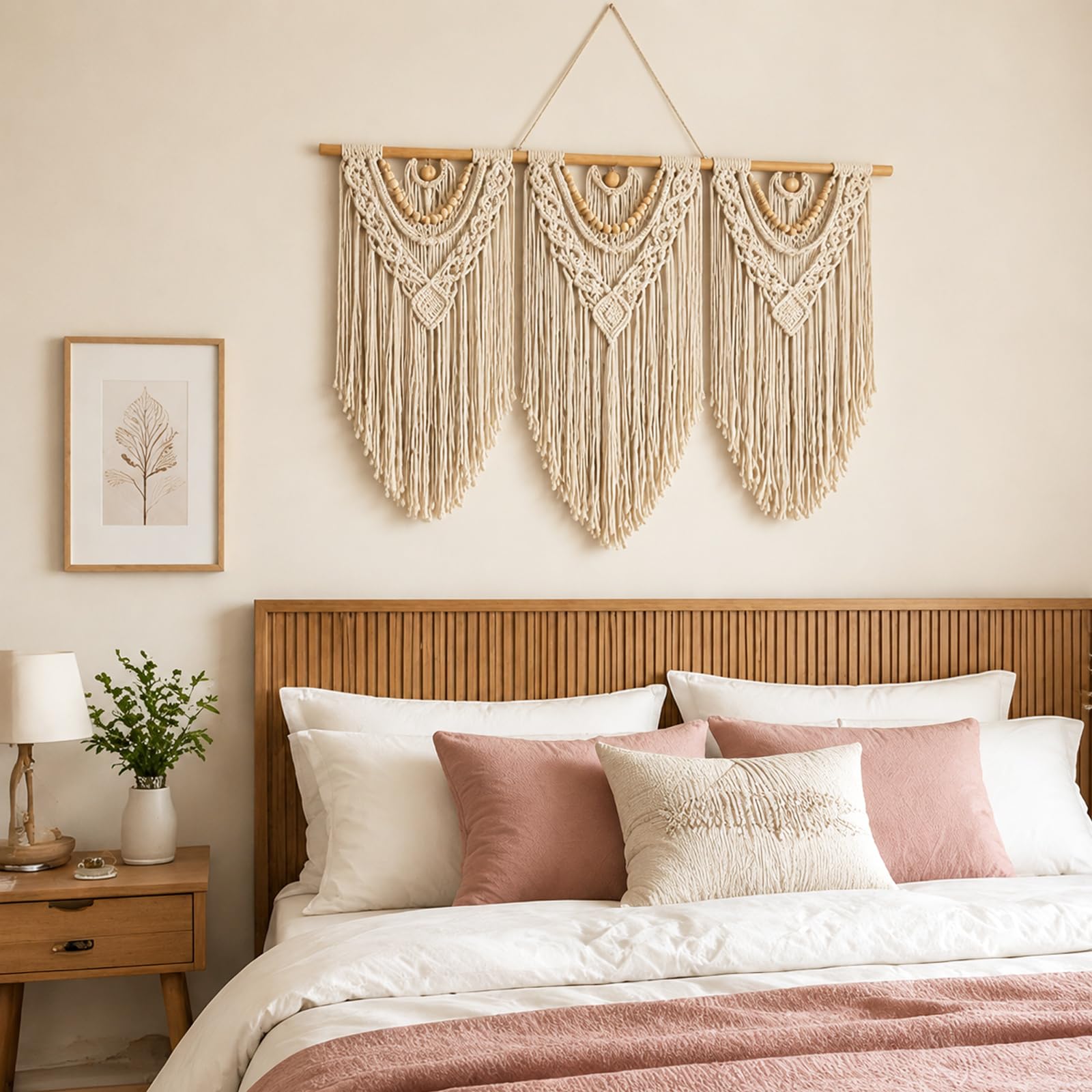 Großer Makramee-Wandbehang, Baumwolle, handgewebt, Boho-Tapisserie, Wanddekoration, Heimdekoration für Schlafzimmer, Wohnzimmer, Wohnung, Kinderzimmer (weiß, Perle)