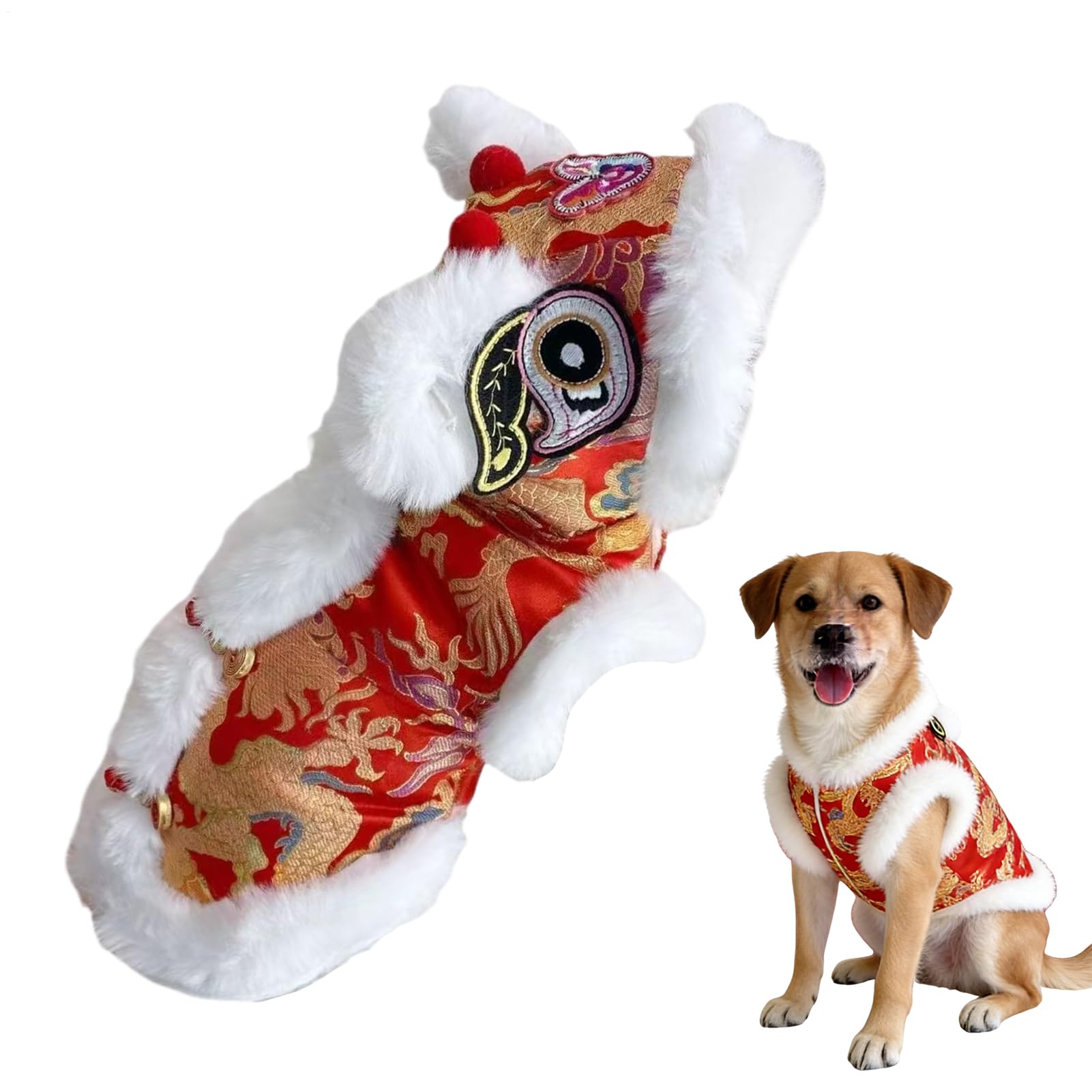 Lion Dance Dog Costume, Winter Puppy Clothes, Spring Festival Cat Outfits For Celebrations Themed Parties Family Gatherings Pet Parents Animal Lovers Photographers Home Park Lawn