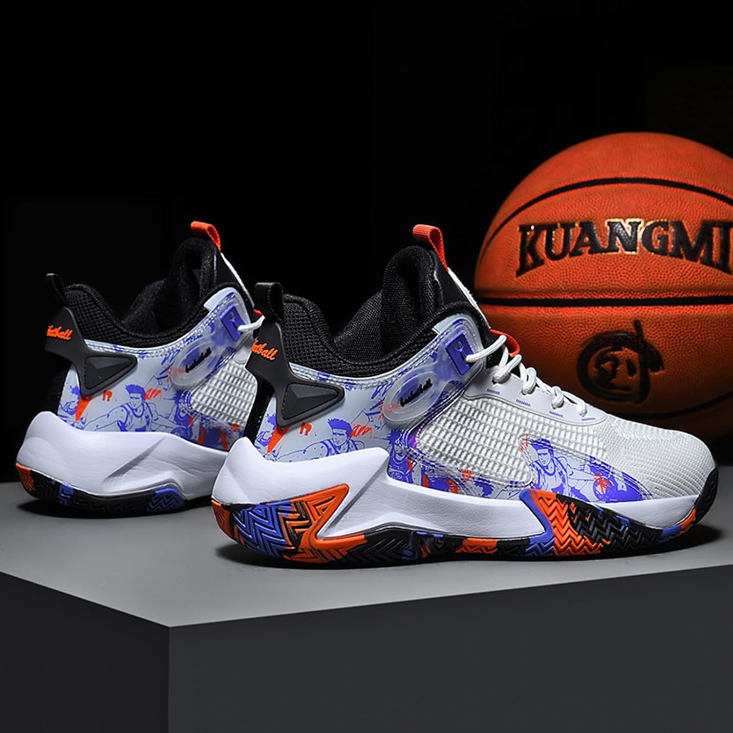 Men's Round-Toe Mesh Breathable Lace-Up Casual Sports Shoes, Non-Slip, Lightweight and Shock-Absorbing Basketball Shoes Suitable for Gym Exercise and Outdoor Sports Arenas