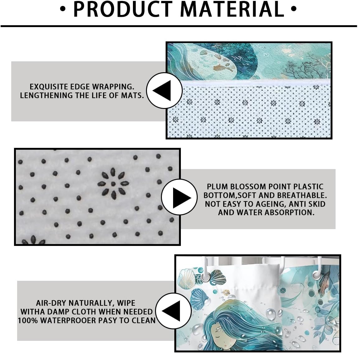 4 Piece Mermaid Shower Curtain Set with Non-Slip Rugs, Toilet Lid Cover and Bath Mat Blue Ocean Fantasy Underwater Coral Bathroom Decor with 12 Hooks, 72 x 72 Inch