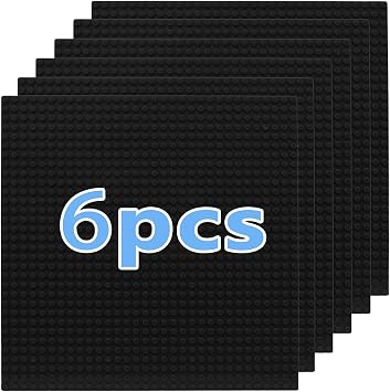 10"x10" Pack of 6 Classic Building Baseplates,Building Toy Base Boards to Build On, Brick Toy Builders Mat Compatiable with All Major Brands and Activity Table-Base plate for DIY Play Black