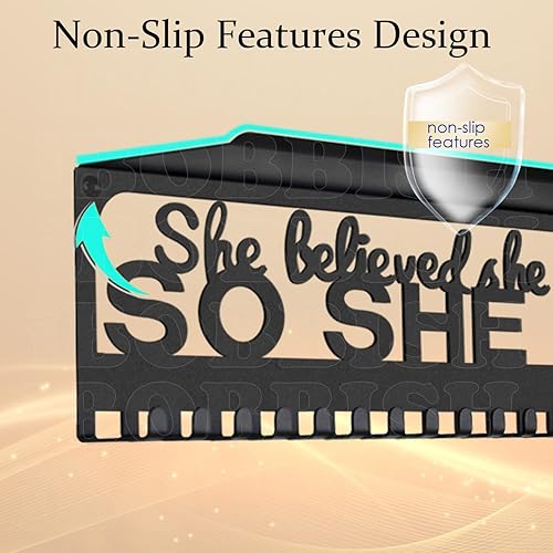 Vista 46 de Metal Medal Hanger Display,Non-Slip Trophy Shelf with 20 Hooks,Wall Mount,Heavy Duty,Non-Bent,Holds 22-33lbs,for Gymnastics,Race,Soccer,Swim Negro