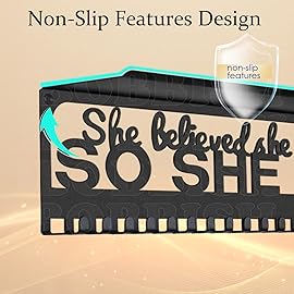 iBobbish Premium Trophy Shelf with Non-Slip Protect,She Believed She Could SO SHE DID Medal Holder For Girls,Medal Hanger Display Wall 16inchL,sports medal display Upgraded 20 Hooks Premium Black