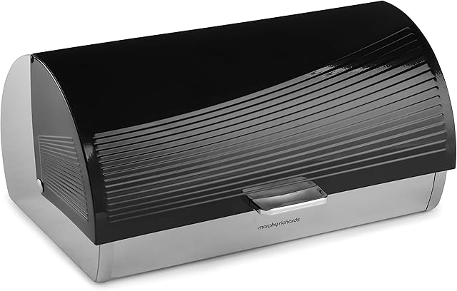 Morphy Richards 976000 Dune Bread Bin, Stainless Steel Roll Top Design, Black