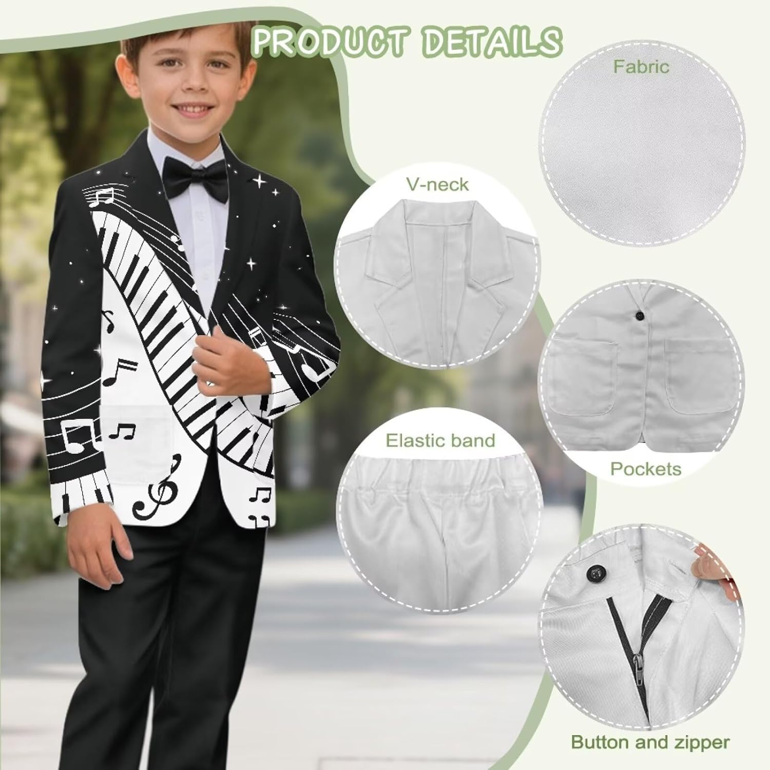 Kids Suit Set 2Pcs Suit Set for Boys Kids Suit Jacket & Trousers with Elastic Waistband Theme Prom Party Wear