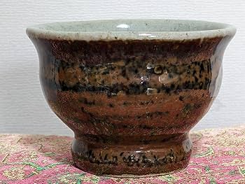 Amazon.co.jp: 益子焼 山口孟 作品 柿釉 辰砂 草花紋 ぐい呑み