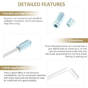 142-Piece Set: 1/4-20 Threaded Inserts (10mm, 15mm, 20mm, 25mm), Nut & Wood Inserts for Wood Furniture Screws, Blue