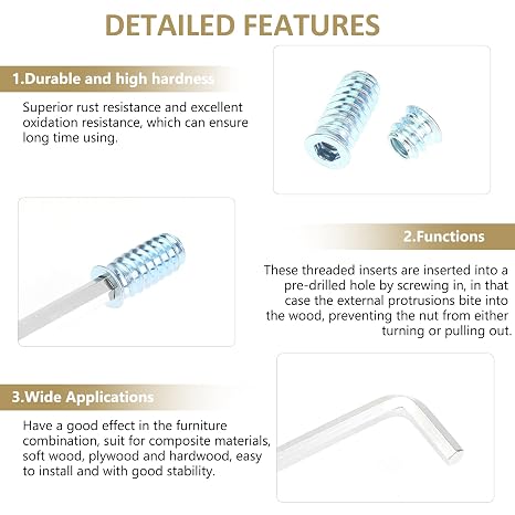 142-Piece Set: 1/4-20 Threaded Inserts (10mm, 15mm, 20mm, 25mm), Nut & Wood Inserts for Wood Furniture Screws, Blue