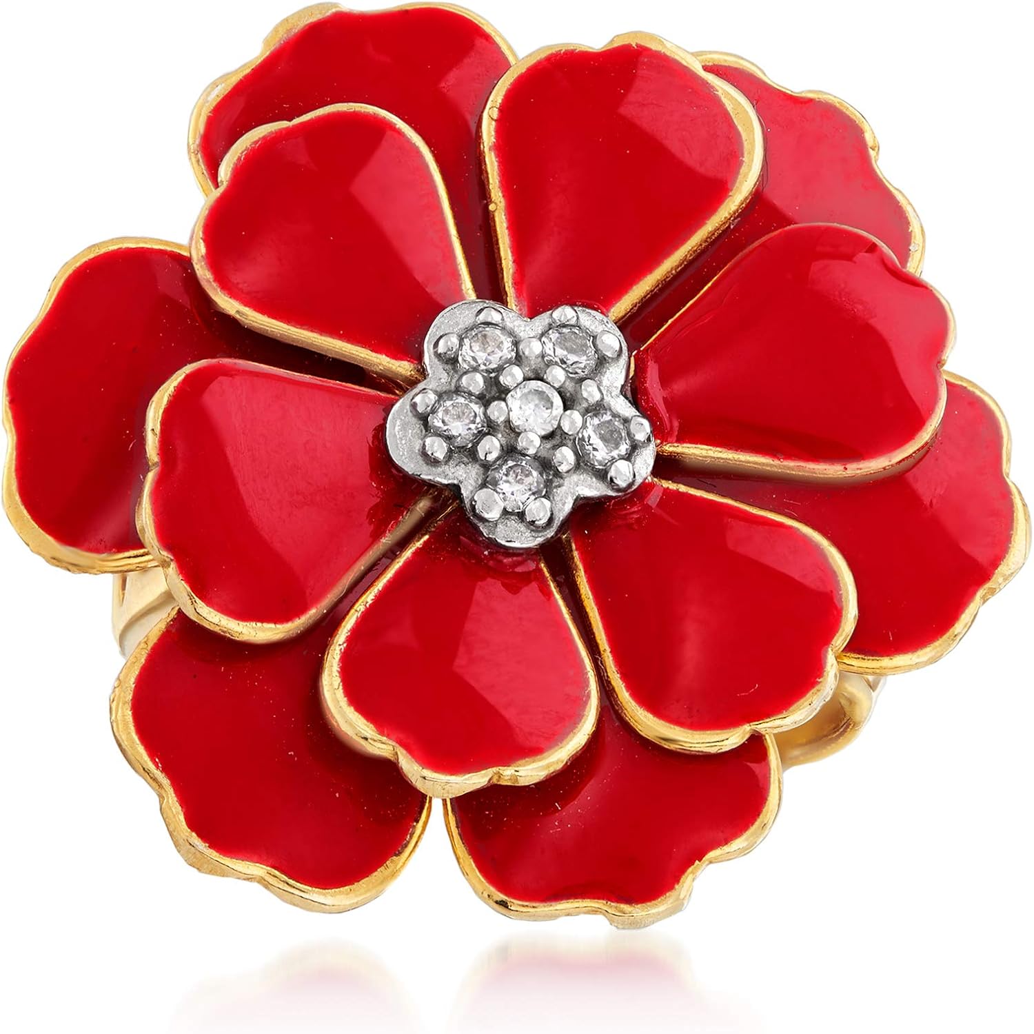 Ross-Simons Italian Red Enamel Flower Ring in 18kt Gold Over Sterling