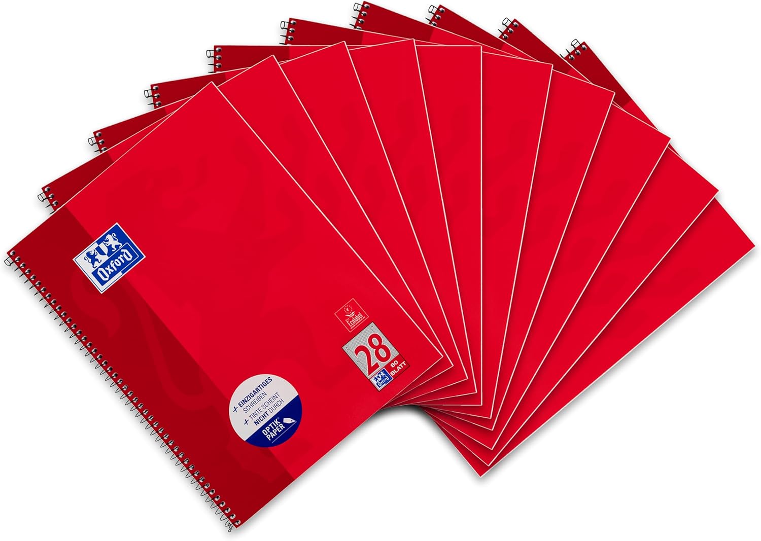 Oxford College Notepad School A4 Squared with Double Margin, 80 Sheets Ruling 28 - Squared with Margin Left & Right Pack of 10 red