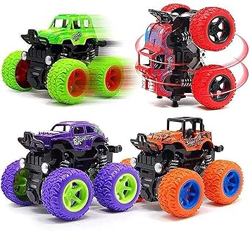Sanghariyat? Big Size Monster Truck Friction Powered Cars Toys, 360 Degree Stunt 4wd Cars Push go Truck for Toddlers Kids Gift ( Pack of 2 Car ) ( Multi-Color )
