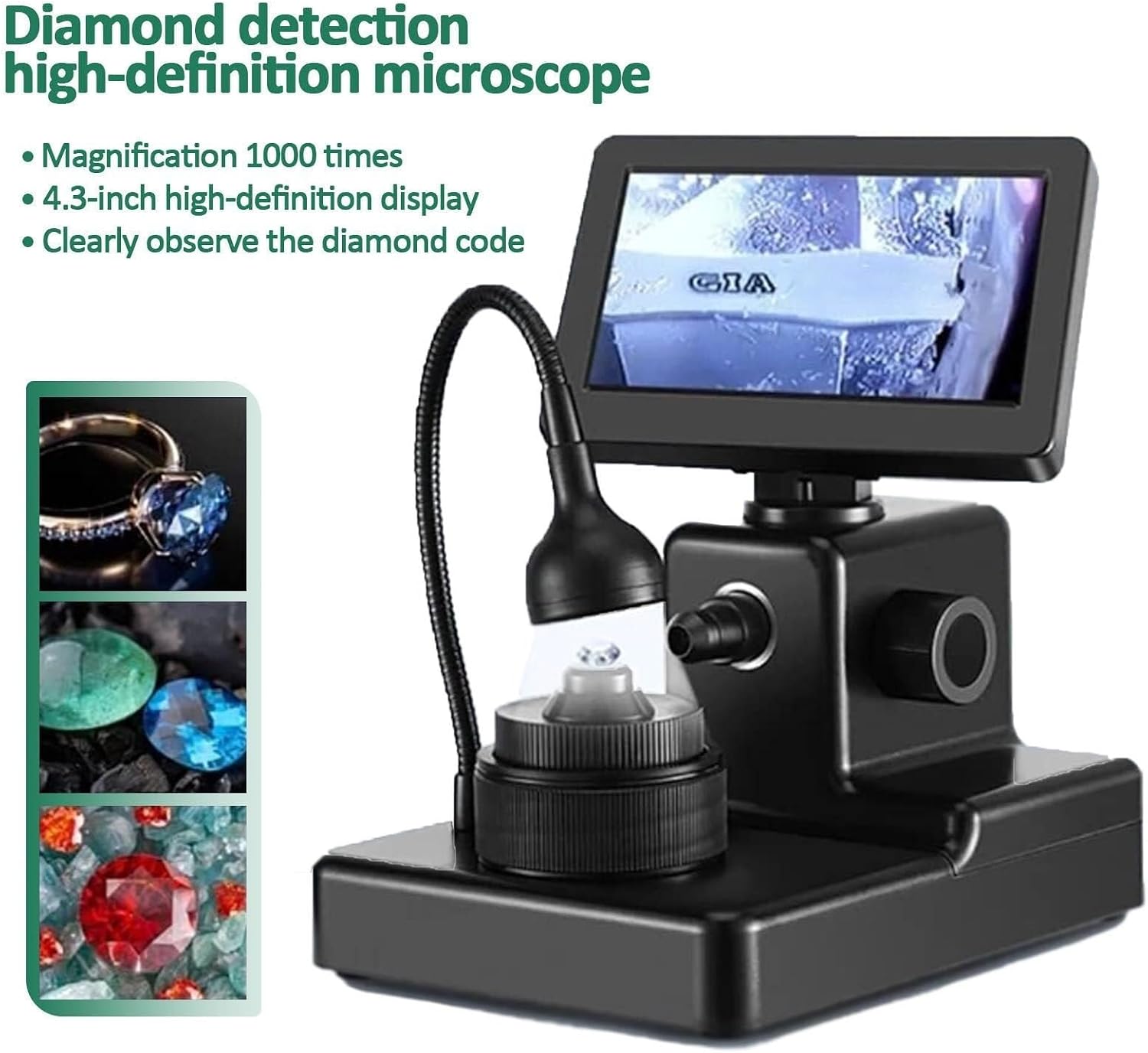Diamond Girdle Viewer, Diamond Digital Microscope, 4.3 Inch LCD Screen, 50-1000 Times Magnification, for Jewelry Testing, Diamond Processing