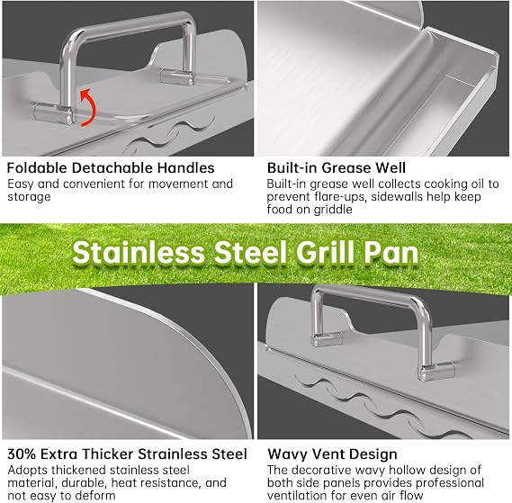 Universal Stainless Steel Griddle Flat Top Plate with Even Heating Bracing